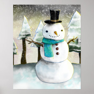 冬のお洒落雪だるまクリスマススケッチ ポスター