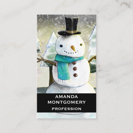 冬のお洒落雪だるまクリスマススケッチ 名刺 (正面)