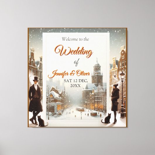 冬のお祝いと子猫 キャンバスプリント (正面)