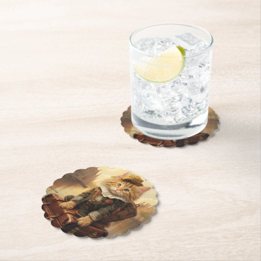 冬のお祝いと子猫 ペーパーコースター (インサイチュ)