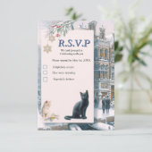 冬のお祝いと子猫 出欠カード (スタンド正面)