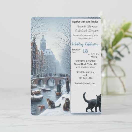 冬のお祝いと子猫 招待状 (スタンド正面)