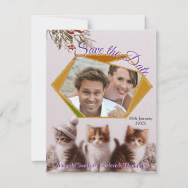 冬のお祝いと子猫 案内状