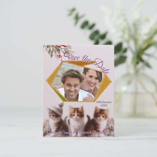 冬のお祝いと子猫 案内状 (スタンド正面)