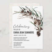 冬のお祝いの生活綿花の緑 招待状 (正面/裏面)