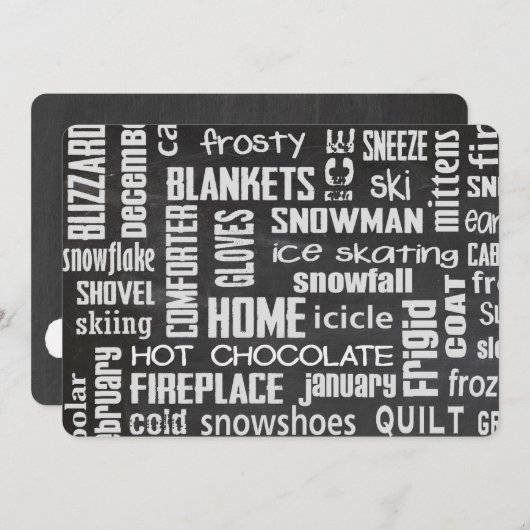 冬のお祝いワードクラウド招待状 招待状 (正面/裏面)