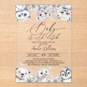 冬のかわいい北極動物の赤ちゃんシャワー アクリル招待状 (正面)