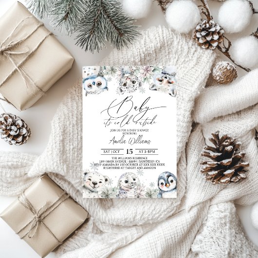 冬のかわいい北極動物の赤ちゃんシャワー 招待状
