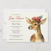 冬のかわいい森林動物の鹿の赤ちゃんシャワー 招待状 (正面)