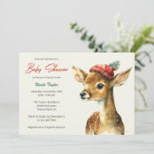 冬のかわいい森林動物の鹿の赤ちゃんシャワー 招待状 (スタンド正面)