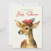 冬のかわいい森林動物の鹿の赤ちゃんシャワー 招待状 (正面)