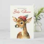 冬のかわいい森林動物の鹿の赤ちゃんシャワー 招待状 (スタンド正面)