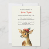 冬のかわいい森林動物の鹿の赤ちゃんシャワー 招待状 (裏面)