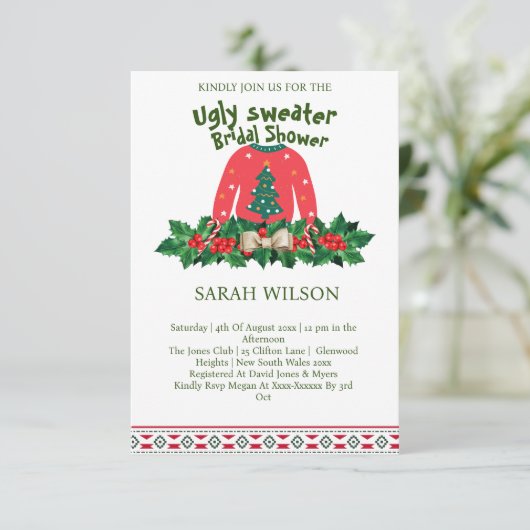 冬のかわいい醜いセーター赤ちゃんシャワー 招待状 (スタンド正面)