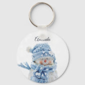 冬のかわいい雪だるまの写真 – クリスマス キーホルダー (正面)
