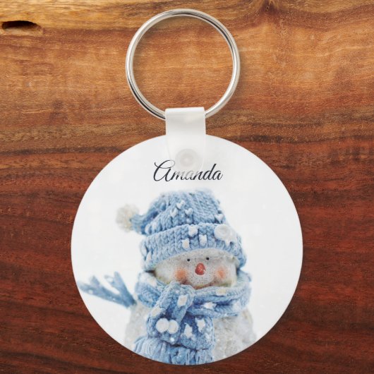 冬のかわいい雪だるまの写真 – クリスマス キーホルダー (正面)