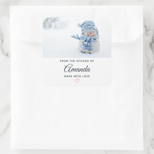 冬のかわいい雪だるまの写真 – クリスマス スクエアシール (バッグ)