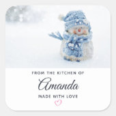 冬のかわいい雪だるまの写真 – クリスマス スクエアシール (正面)