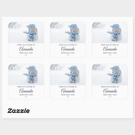 冬のかわいい雪だるまの写真 – クリスマス スクエアシール (シート)