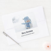 冬のかわいい雪だるまの写真 – クリスマス スクエアシール (封筒)