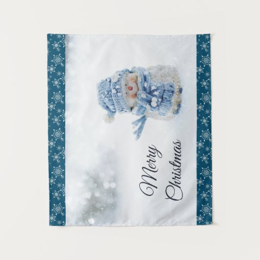 冬のかわいい雪だるまの写真 – クリスマス タペストリー (正面)