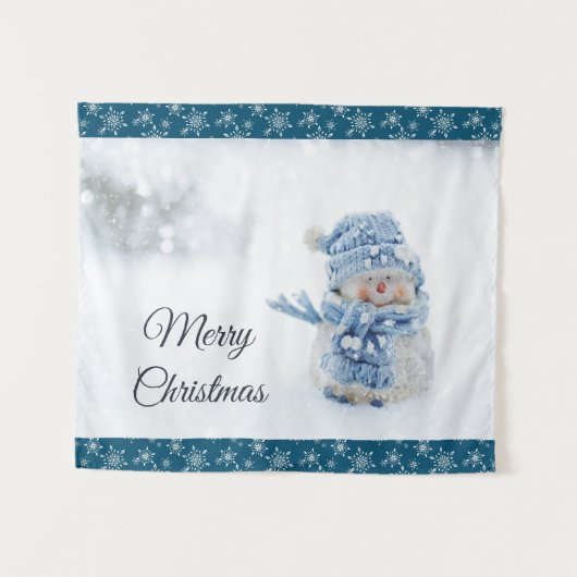 冬のかわいい雪だるまの写真 – クリスマス タペストリー (正面(横))