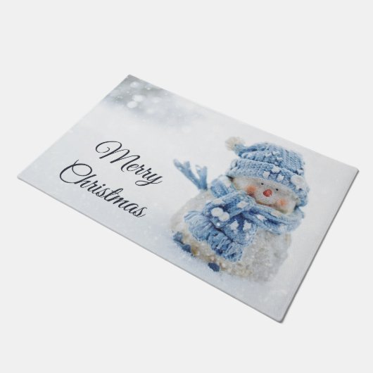 冬のかわいい雪だるまの写真 – クリスマス ドアマット (アングル)