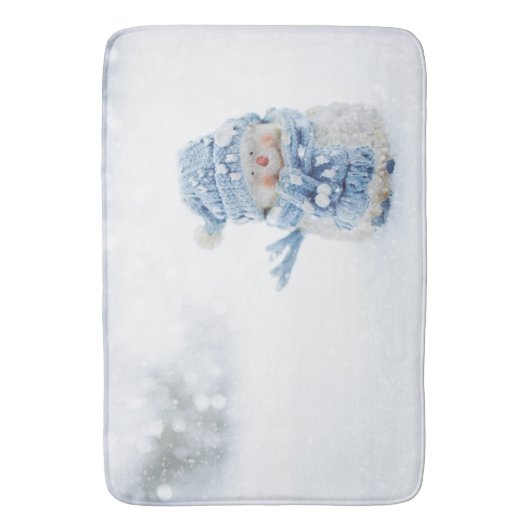 冬のかわいい雪だるまの写真 – クリスマス バスマット (正面縦)