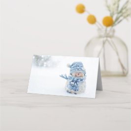 冬のかわいい雪だるまの写真 – クリスマス プレイスカード