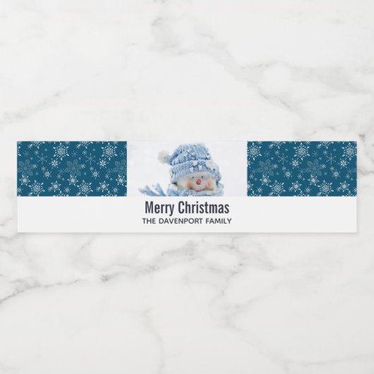 冬のかわいい雪だるまの写真 – クリスマス ペットボトルラベル (シングルラベル)