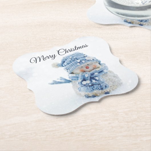 冬のかわいい雪だるまの写真 – クリスマス ペーパーコースター (アングル)