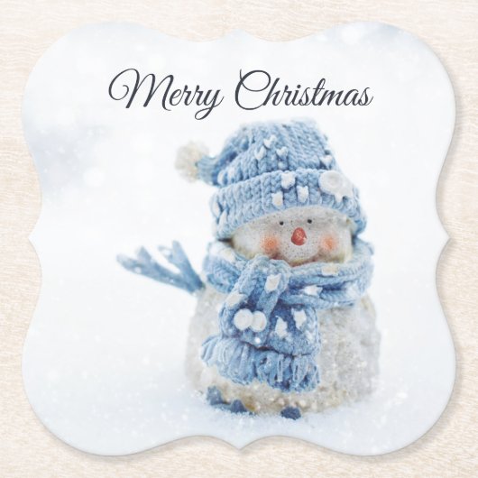 冬のかわいい雪だるまの写真 – クリスマス ペーパーコースター (正面)