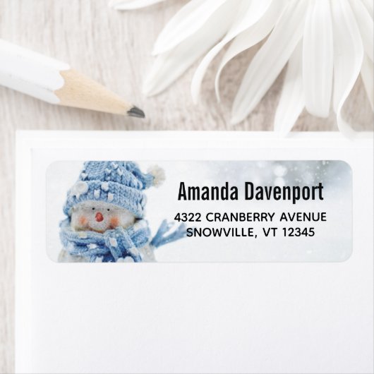 冬のかわいい雪だるまの写真 – クリスマス ラベル (インサイチュ)