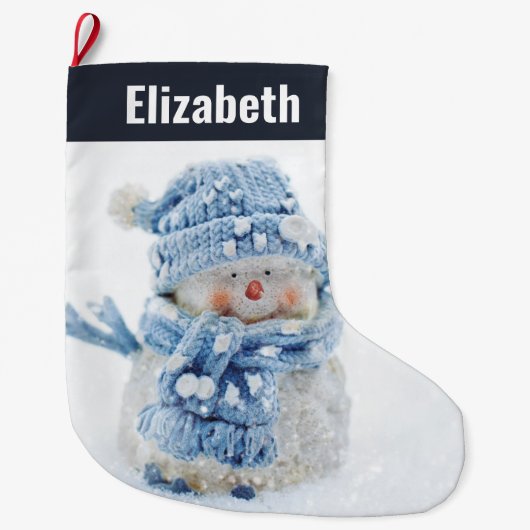 冬のかわいい雪だるまの写真 – クリスマス ラージクリスマスストッキング (正面)