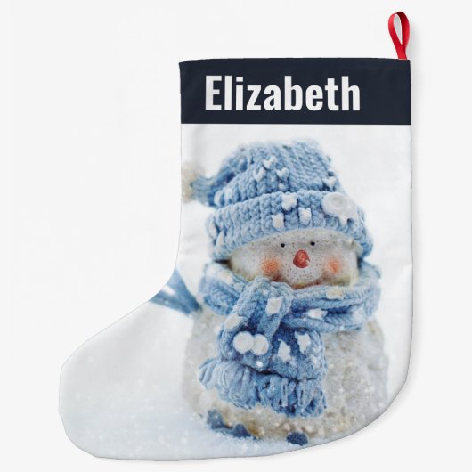 冬のかわいい雪だるまの写真 – クリスマス ラージクリスマスストッキング (裏面)