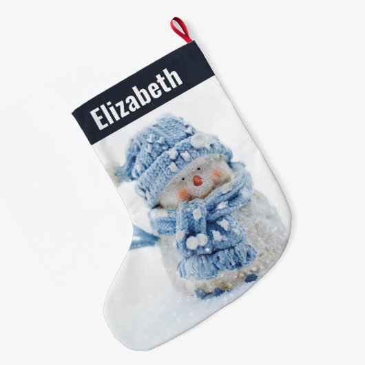 冬のかわいい雪だるまの写真 – クリスマス ラージクリスマスストッキング (裏面 (吊り時))