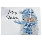 冬のかわいい雪だるまの写真 – クリスマス ラージペーパーバッグ (正面)