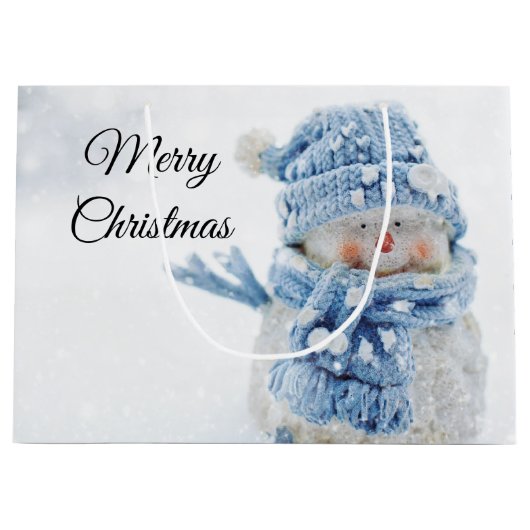冬のかわいい雪だるまの写真 – クリスマス ラージペーパーバッグ (正面)