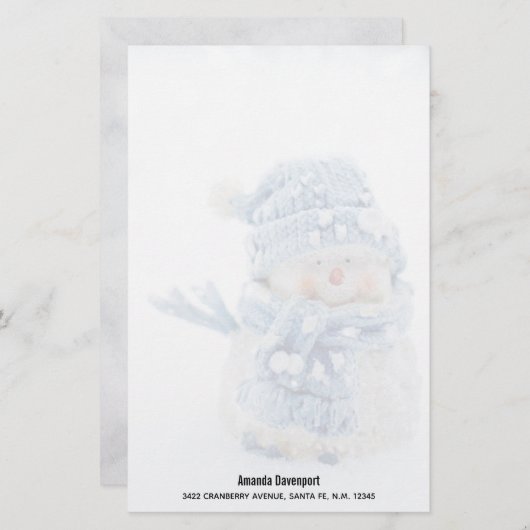 冬のかわいい雪だるまの写真 – クリスマス 便箋 (正面/裏面)