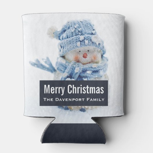 冬のかわいい雪だるまの写真 – クリスマス 缶クーラー (裏面)