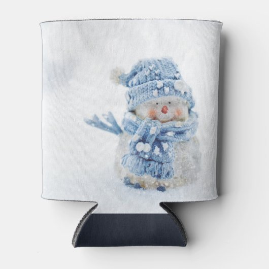 冬のかわいい雪だるまの写真 缶クーラー (正面)