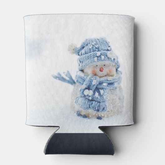 冬のかわいい雪だるまの写真 缶クーラー (裏面)