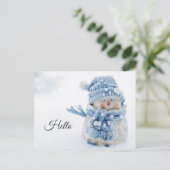 冬のかわいい雪だるまの写真 – Hello ポストカード (スタンド正面)