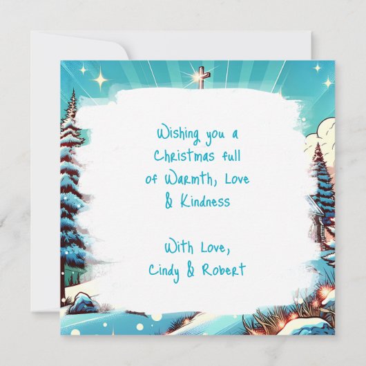 冬のかわいらしクリスマスに建つ教会パーソナライズされた カード (裏面)