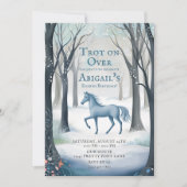 冬のかわいらし森の馬ライトアイスブルー誕生日 招待状 (正面)