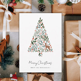 冬のかわいらし紅葉クリスマスツリー | Little Deer シーズンカード