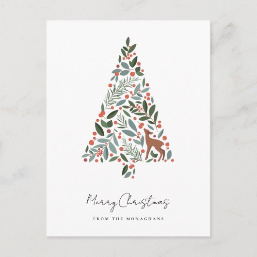 冬のかわいらし紅葉クリスマスツリー | Little Deer シーズンポストカード (正面)