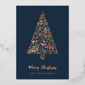 冬のかわいらし紅葉クリスマスツリー | Little Deer 箔シーズンカード (正面)