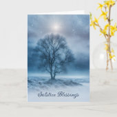 冬のかわいらし至の木と雪 カード (黄色い花)
