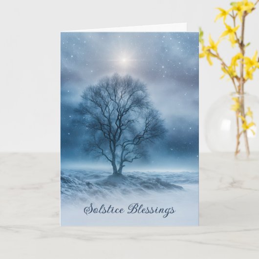 冬のかわいらし至の木と雪 カード (黄色い花)